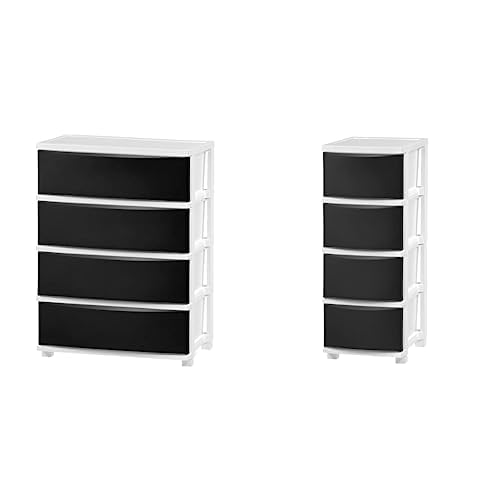 4 Wide Drawer + 4 Slim Drawer Storage Organizer Unit White Frame with Matte Black Front Panels P783234