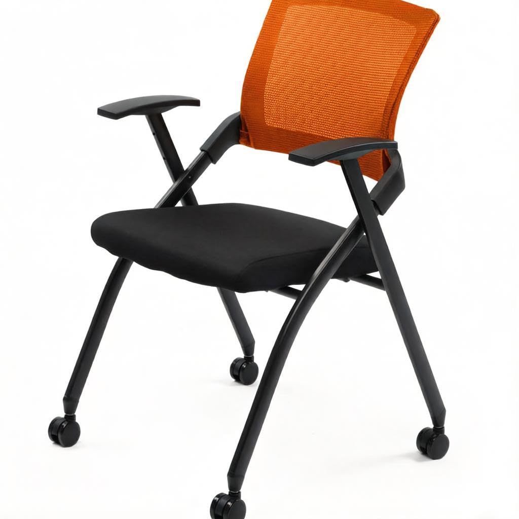 Black Stackable Folding Office Chair with Wheels S774752
