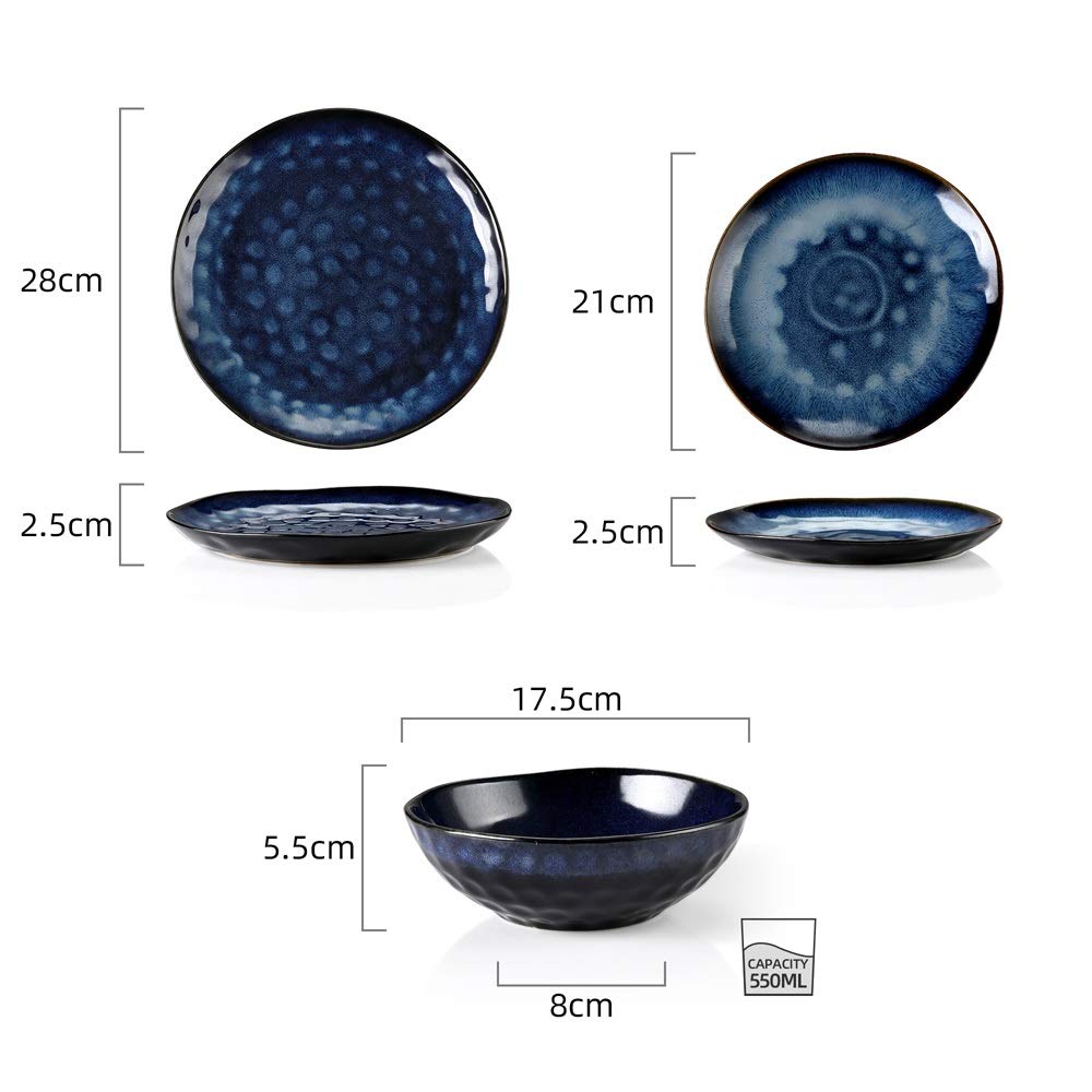 Blue 12-Piece Ceramic Stoneware Dinner Set V726