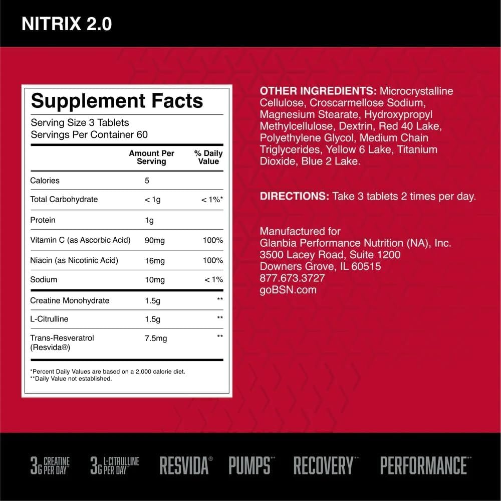 Nitric Oxide Workout Supplement, 180 Tablets J8632