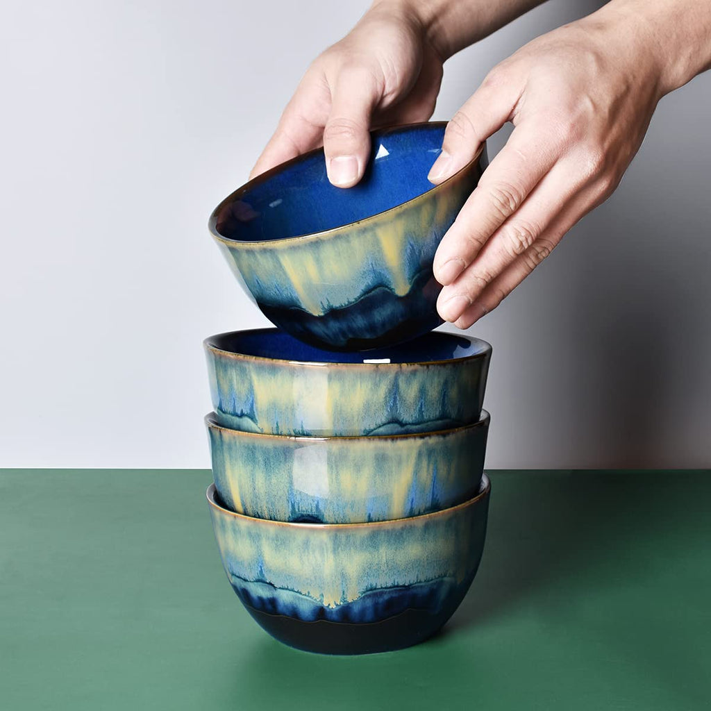 Blue Stoneware Cereal Bowls Set of 4, 26 Oz X1414
