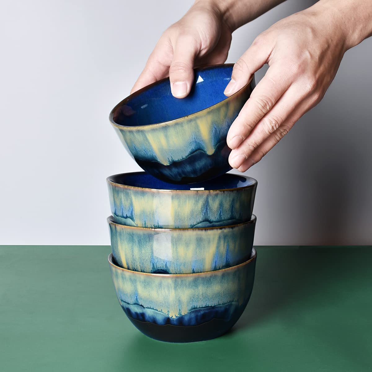 Blue Stoneware Cereal Bowls Set of 4, 26 Oz X1414