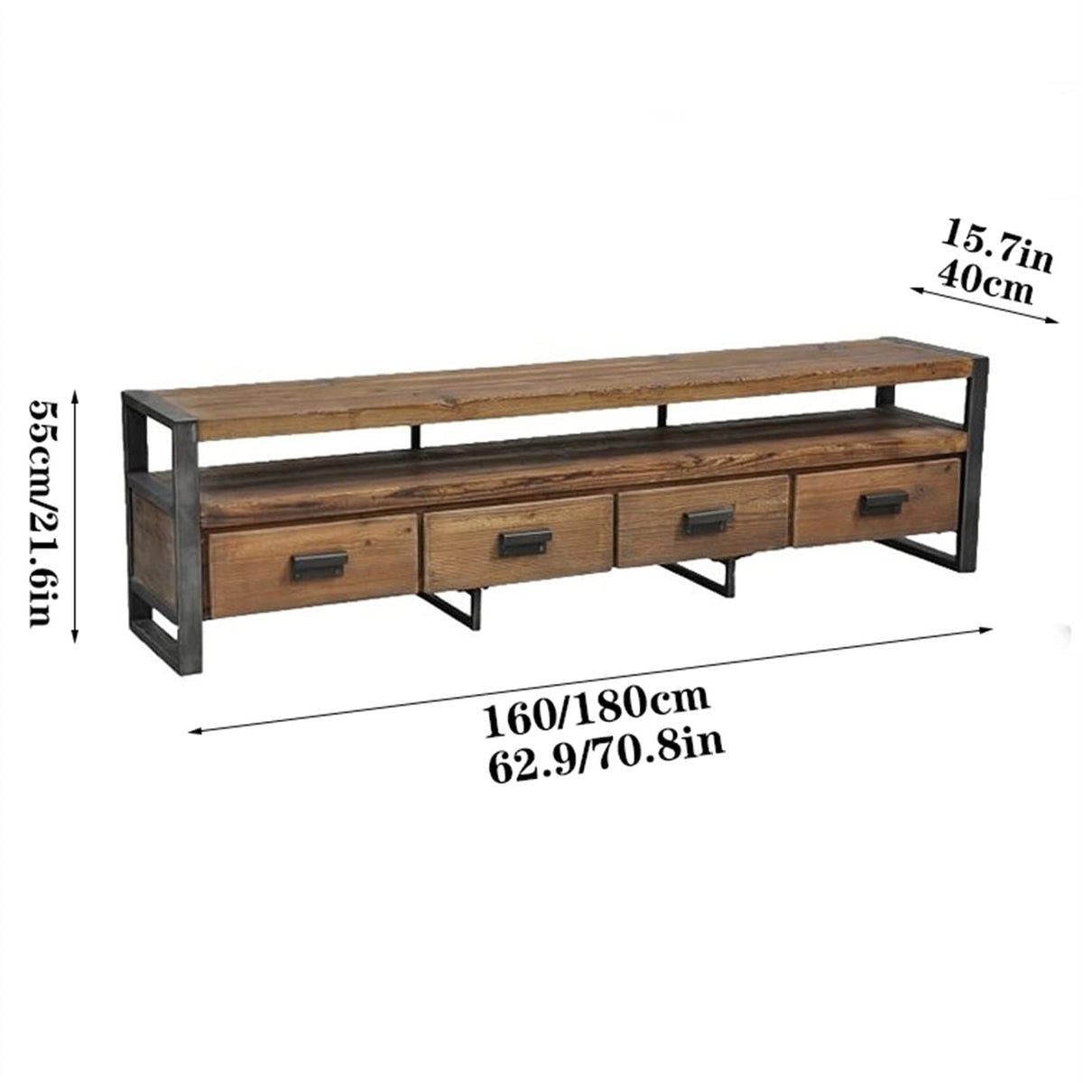 Vintage Pine TV Stand Cabinet with 4 Drawers F180