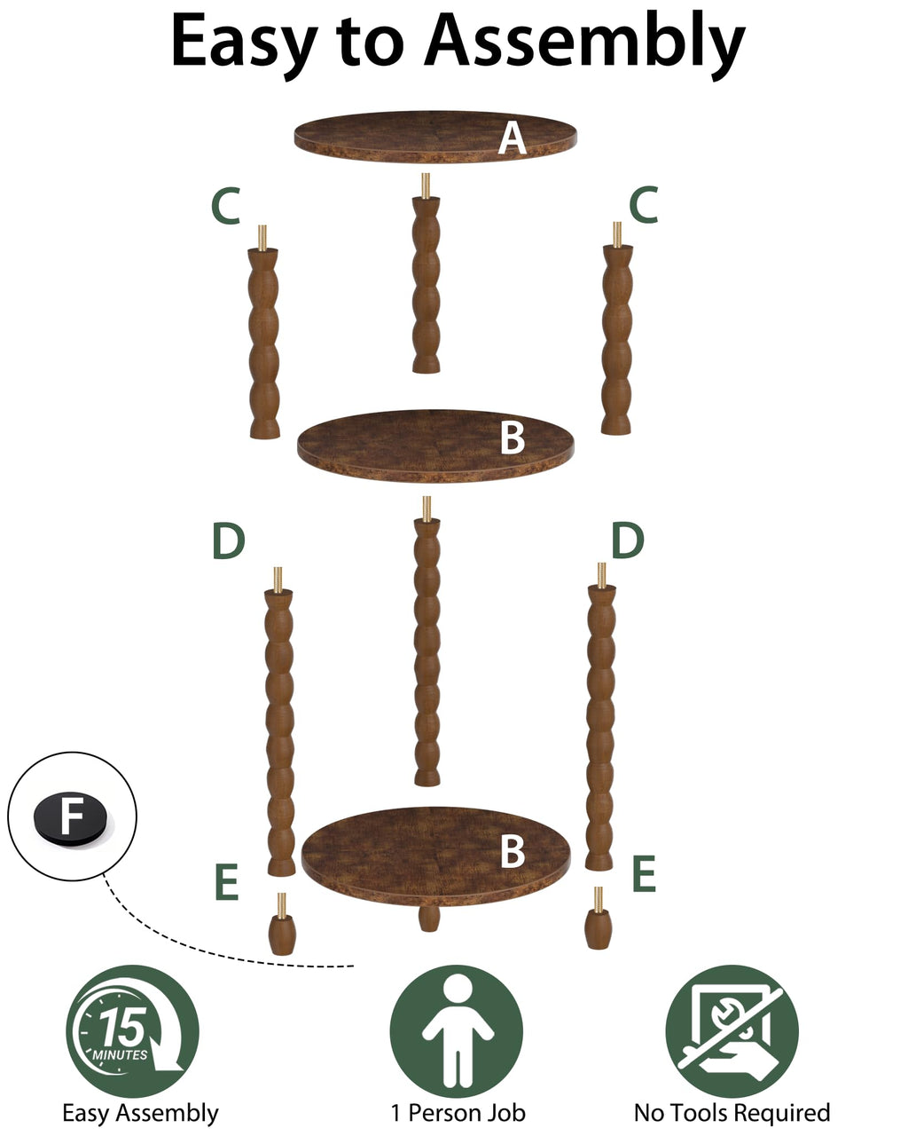 3 Tier Round Side Table with Spindle Wood Legs T346419