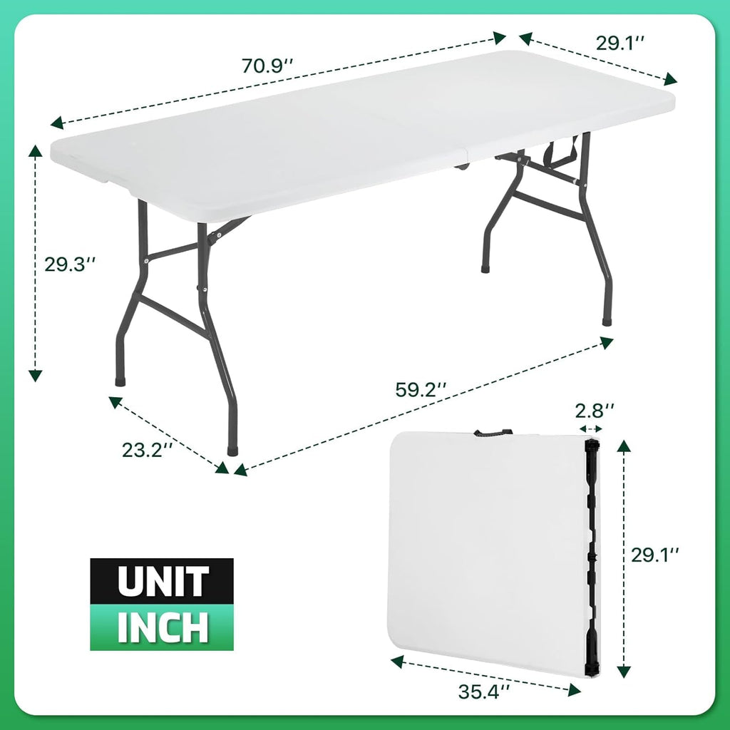6 Ft White Folding Plastic Table W296