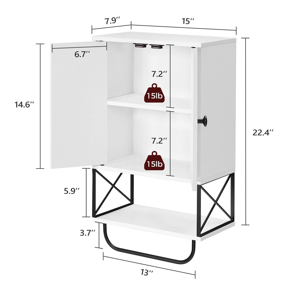 White 2 Door Wall Mounted Bathroom Cabinet with Adjustable Shelf A9814