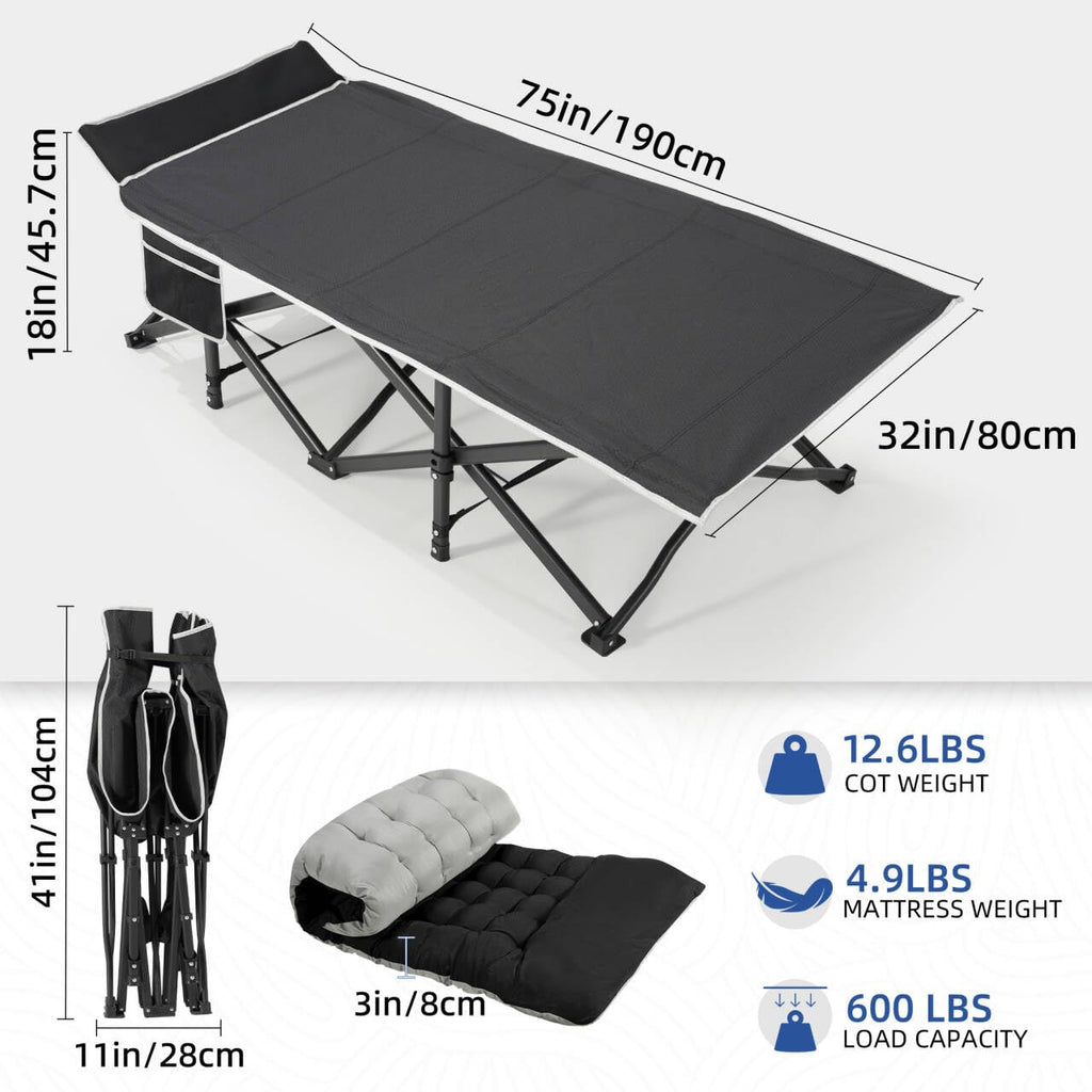 32" Extra Wide Camping Cot with Mattress N466