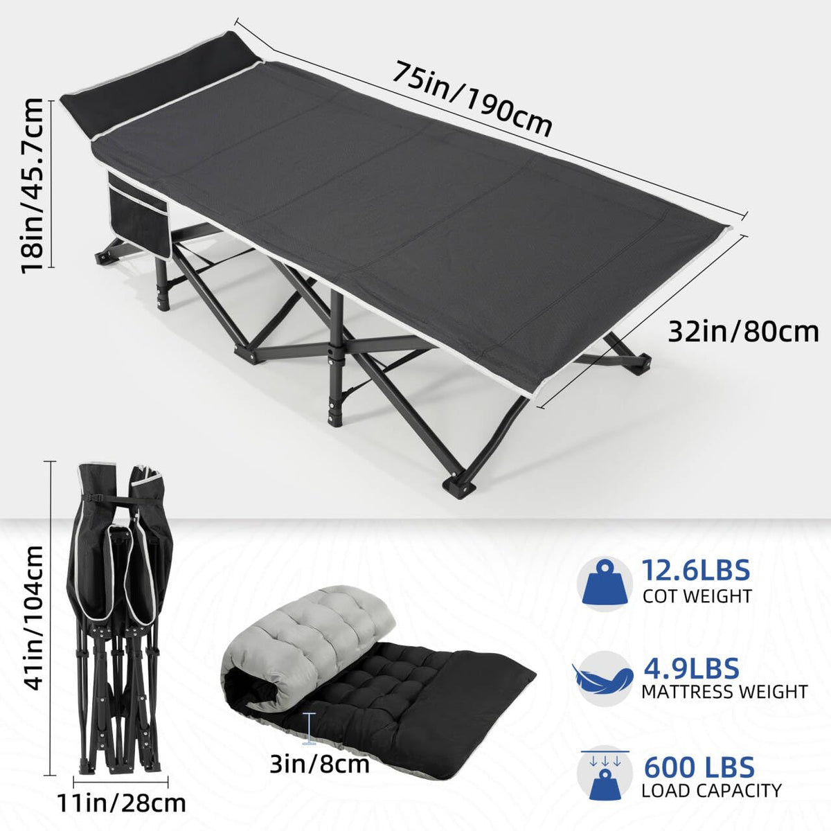 32" Extra Wide Camping Cot with Mattress N466