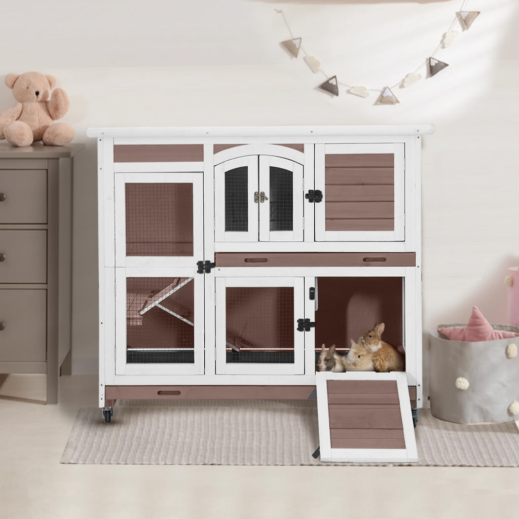 Two-Story Rabbit Hutch with Wheels L371