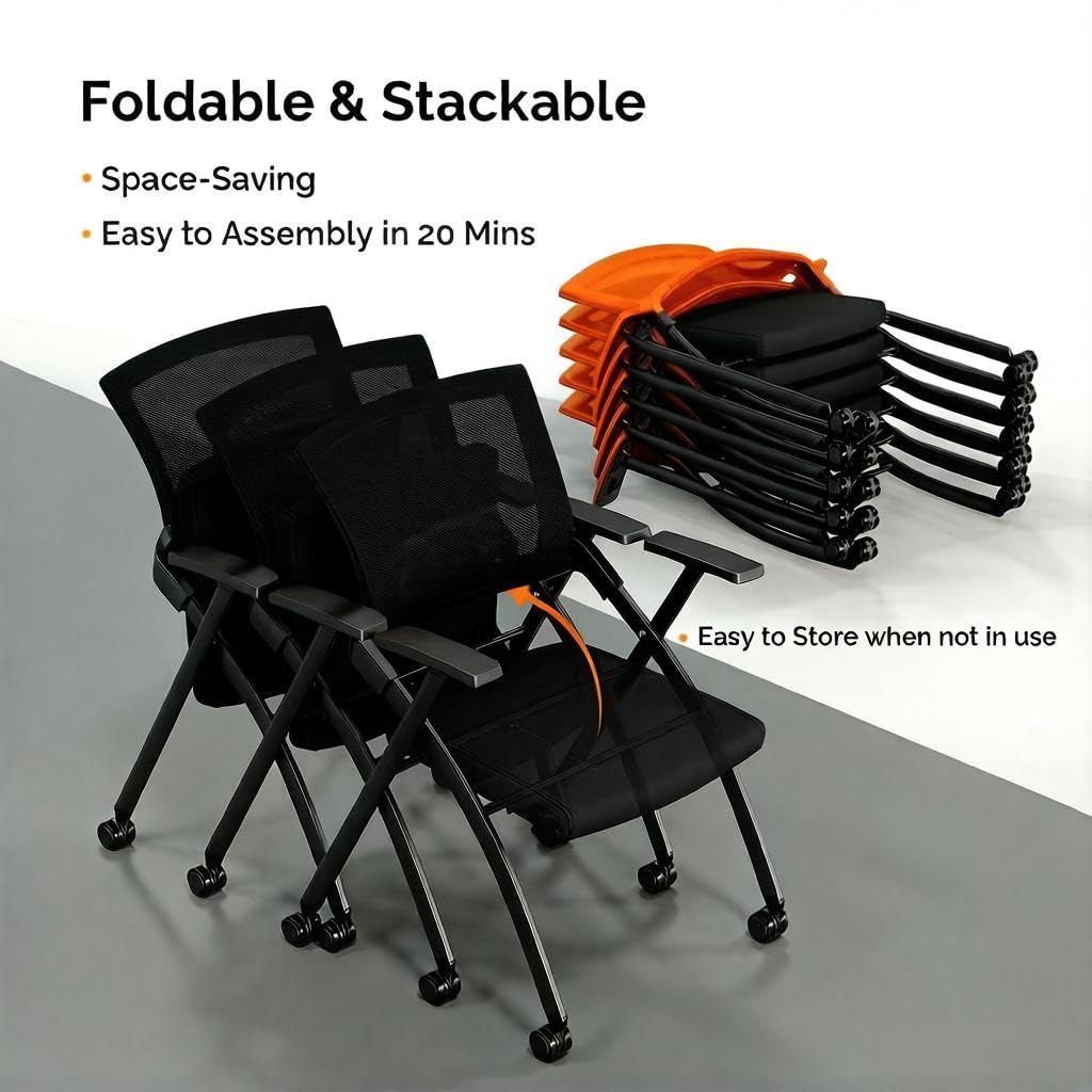 Black Stackable Folding Office Chair with Wheels S774752