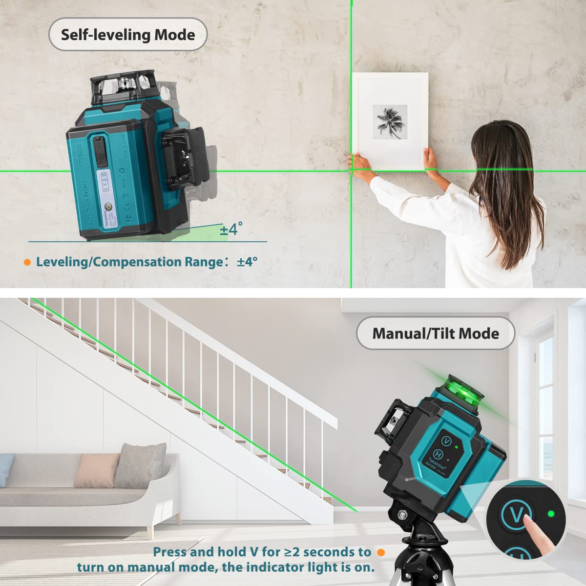 Green 3x360° 12 Lines Self Leveling Laser Level G3593