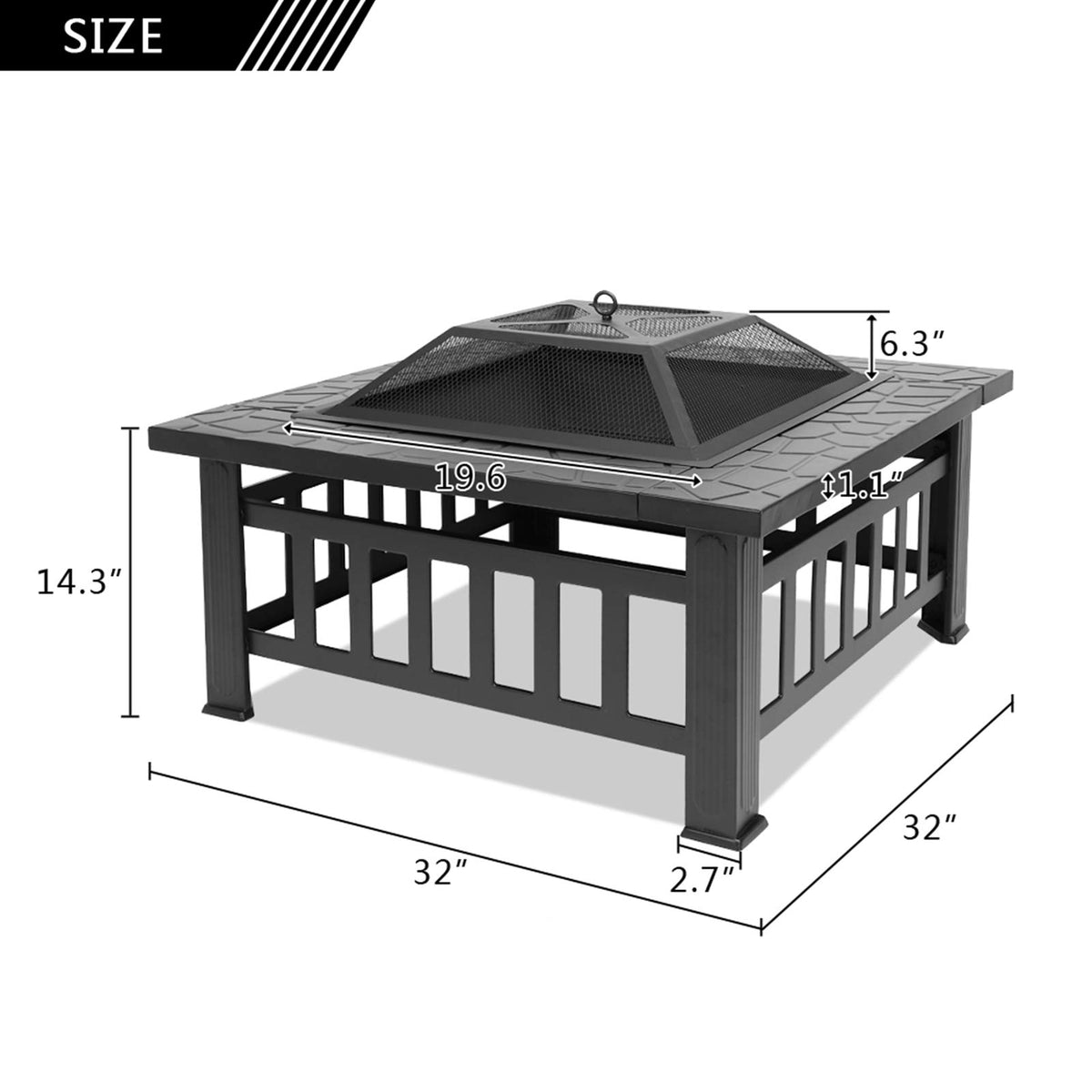 32 Inch Black Metal Wood Burning Fire Pit R2213