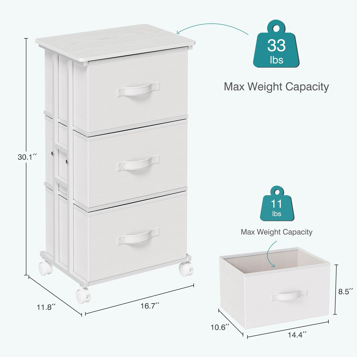 White 3 Drawer Fabric Dresser M741749