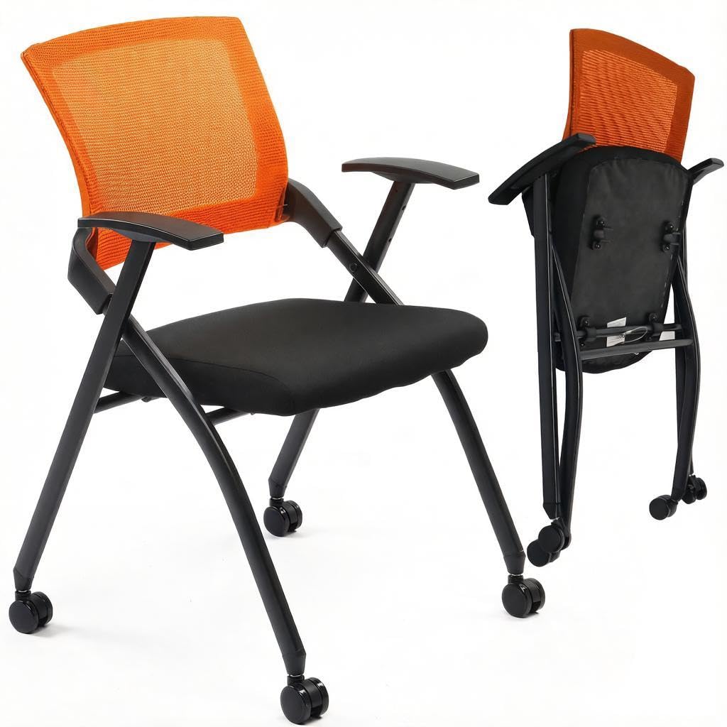 Black Stackable Folding Office Chair with Wheels S774752
