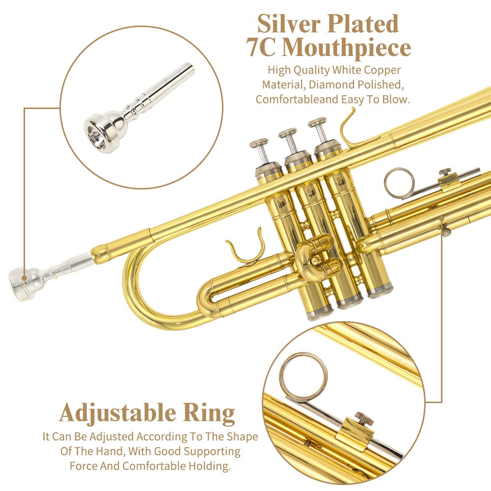 Trumpet Instrument with Case, Mouthpiece, Cloth and Gloves N816