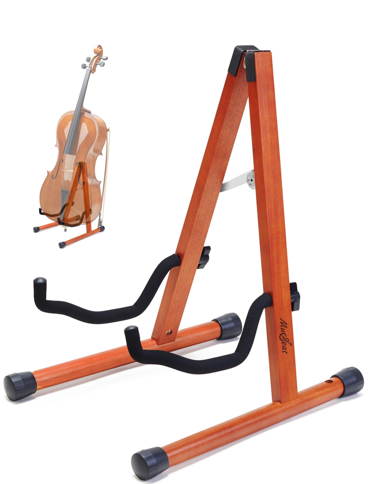 Mahogany Wood A-Shape Cello Stand with Bow Holder D29555