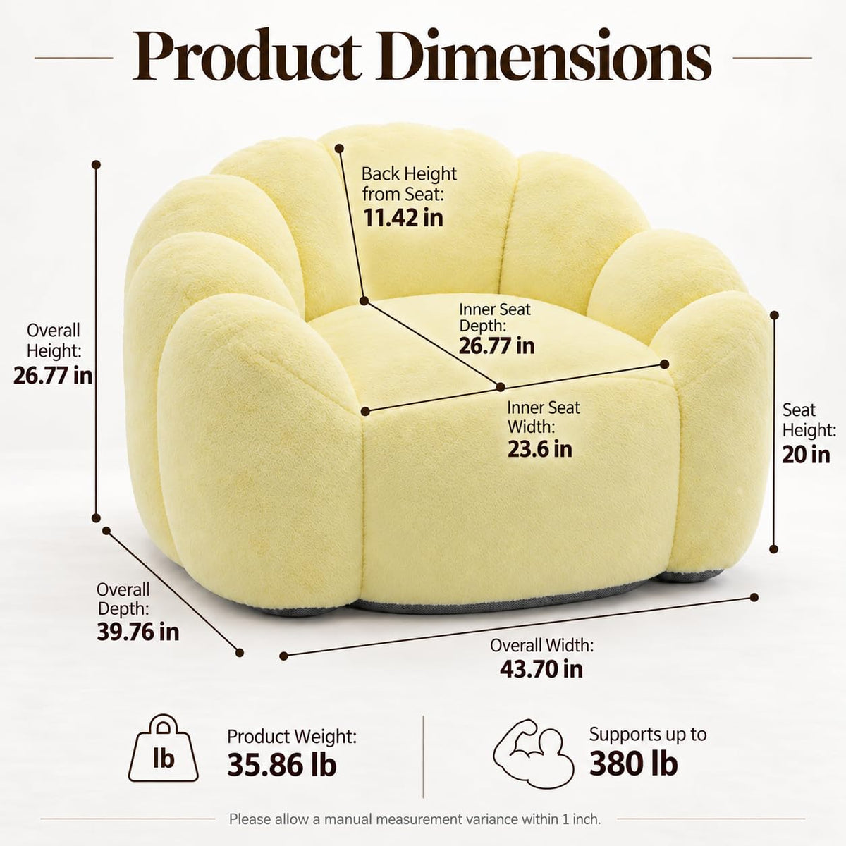 Yellow Memory Foam Bean Bag Chair L89072