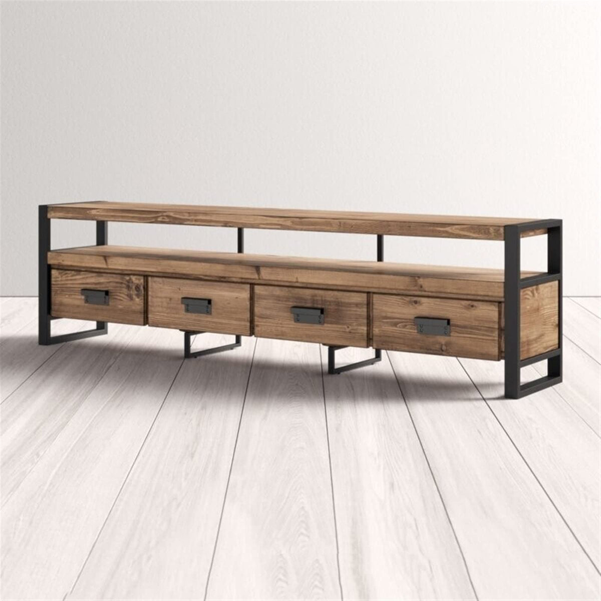 Vintage Pine TV Stand Cabinet with 4 Drawers F180