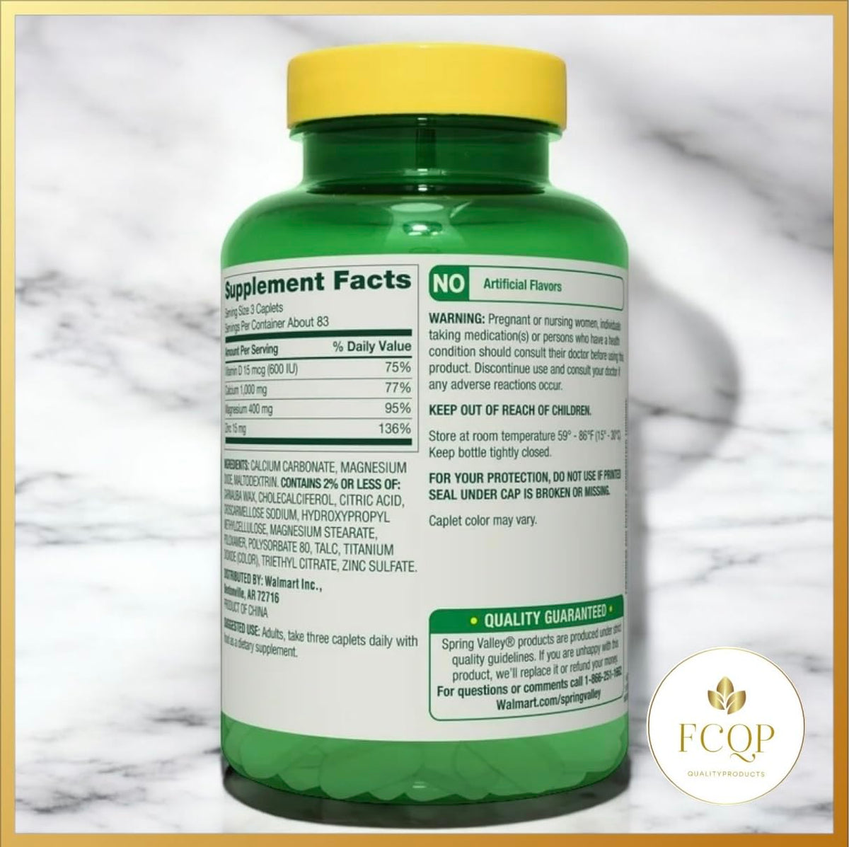 Calcium Magnesium Zinc with Vitamin D3 Supplements, 250 Coated Caplets U42767