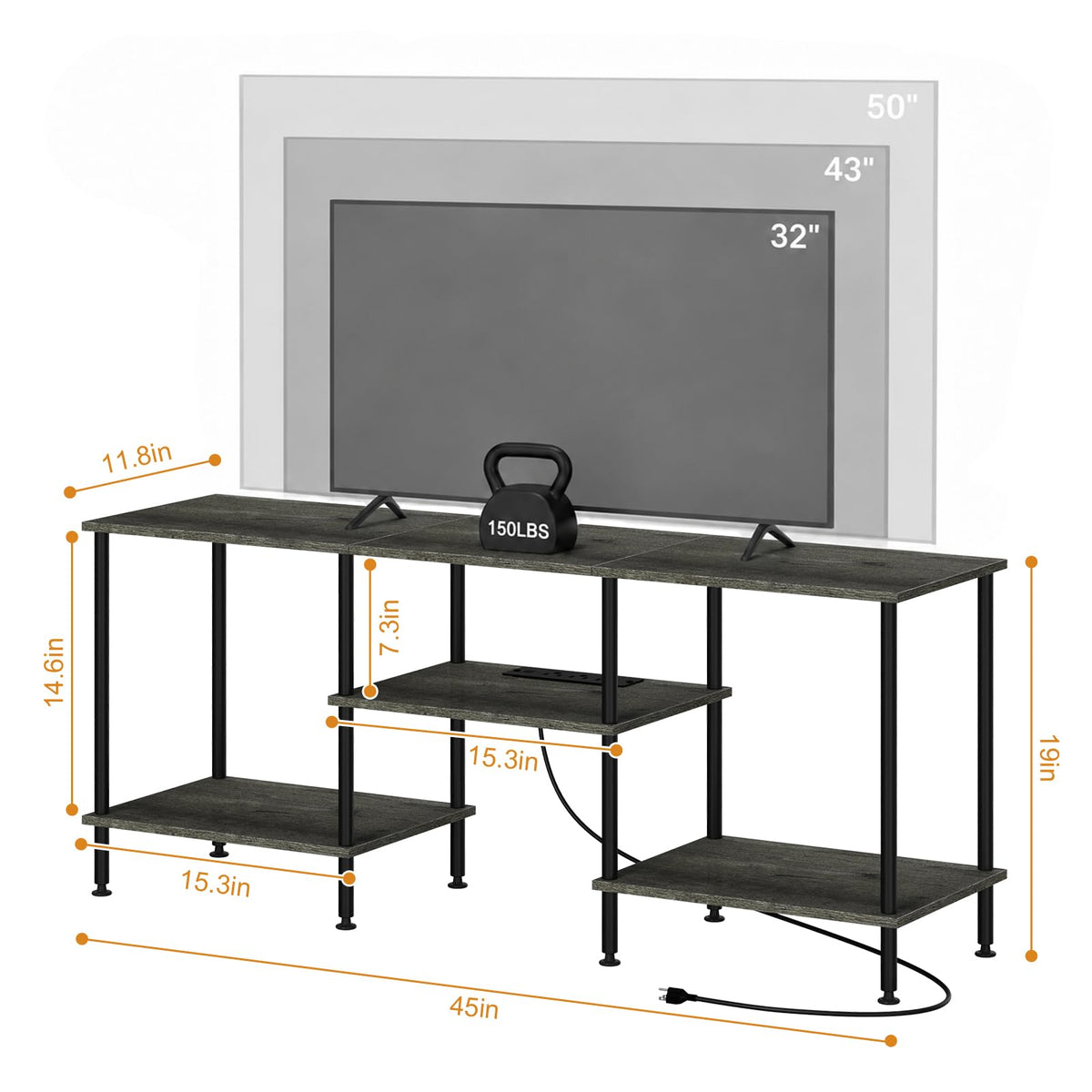 50 Inch Dark Grey TV Stand with Power Outlet C53608