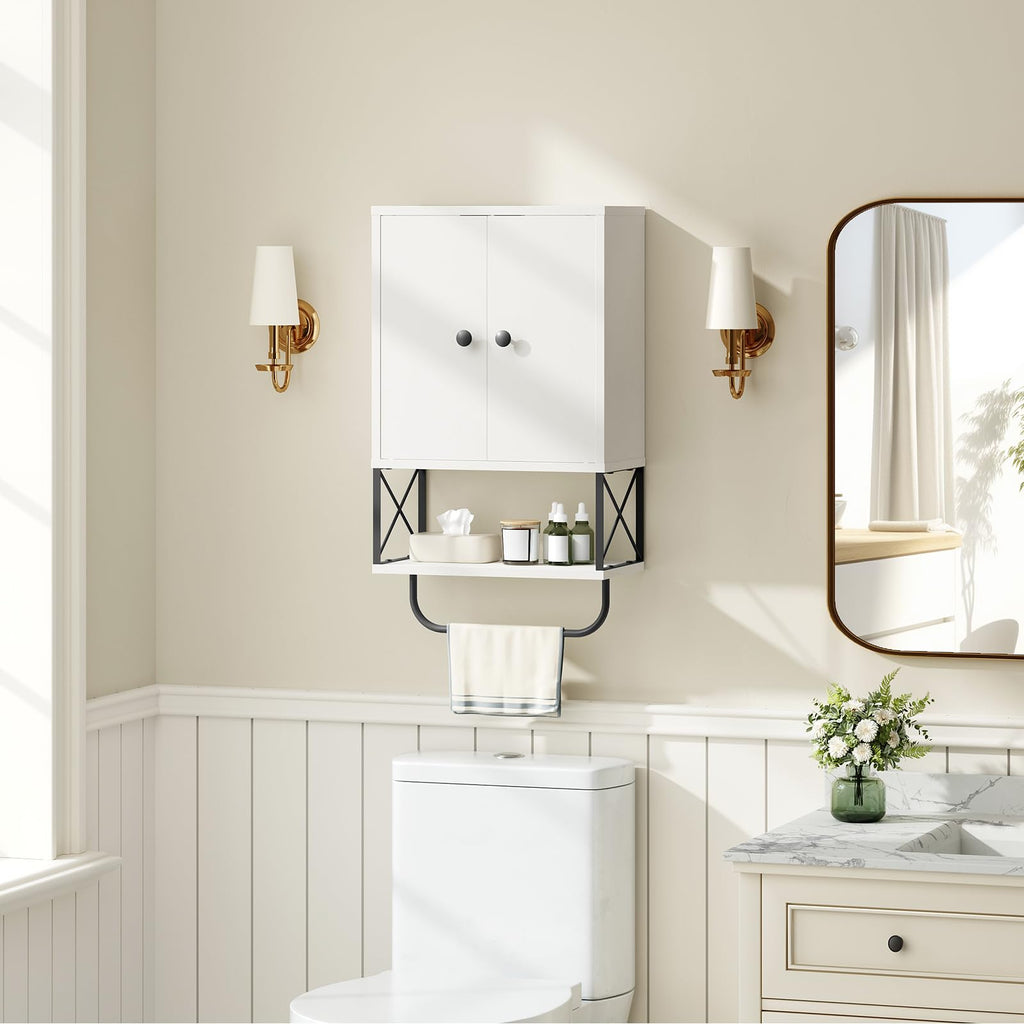 White 2 Door Wall Mounted Bathroom Cabinet with Adjustable Shelf A9814