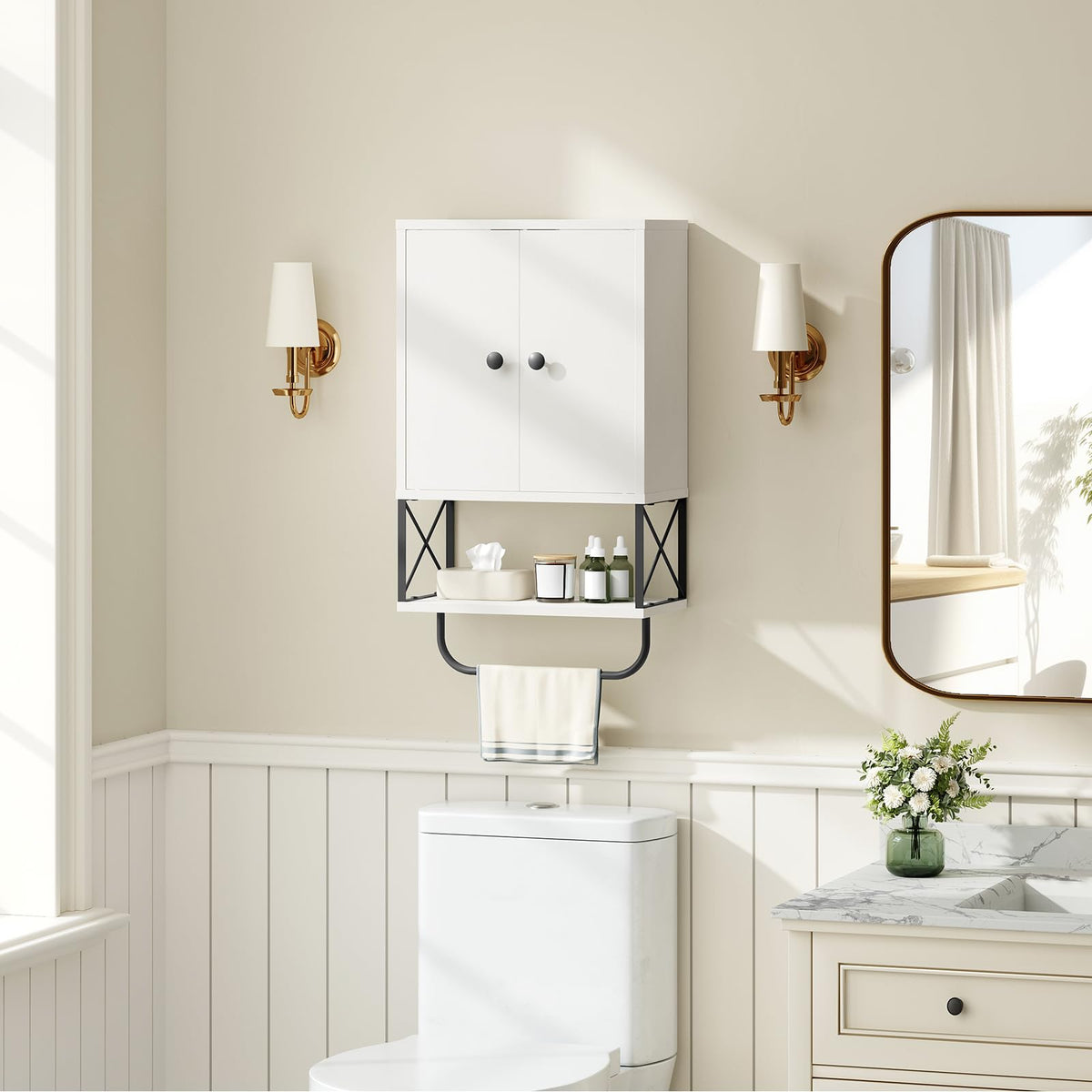 White 2 Door Wall Mounted Bathroom Cabinet with Adjustable Shelf A9814
