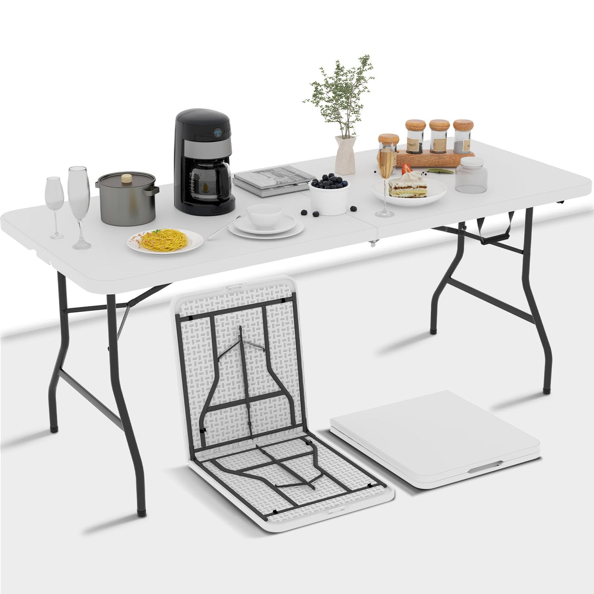 6 Ft White Folding Plastic Table W296