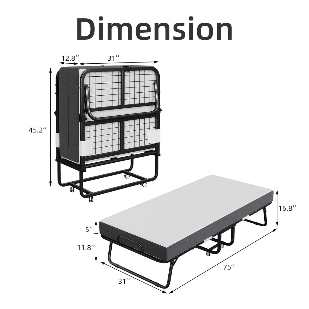 Folding Bed with Mattress 75 x 31 Inch Twin Size M6963