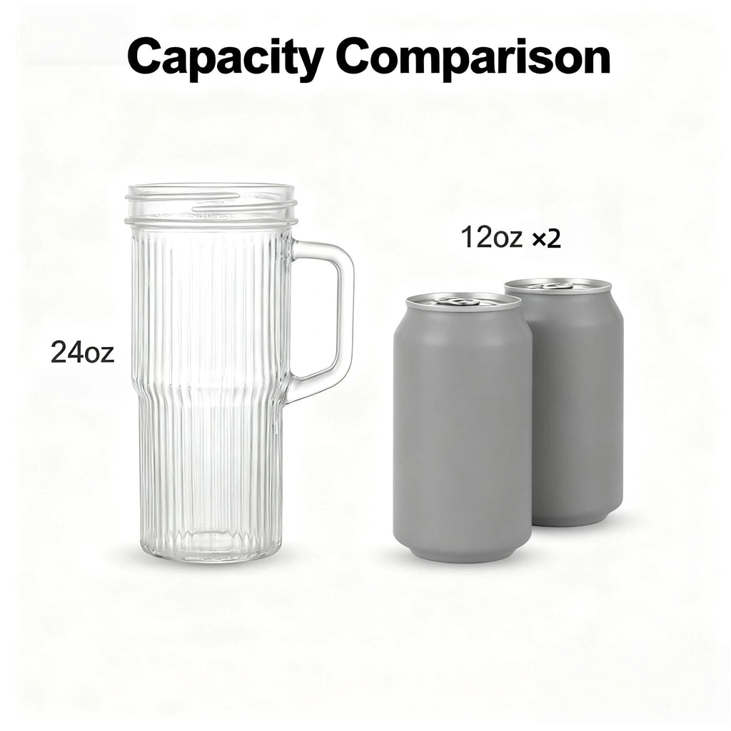 2-Pack 24oz Ribbed Glass Tumbler with Lids & Straws I33466