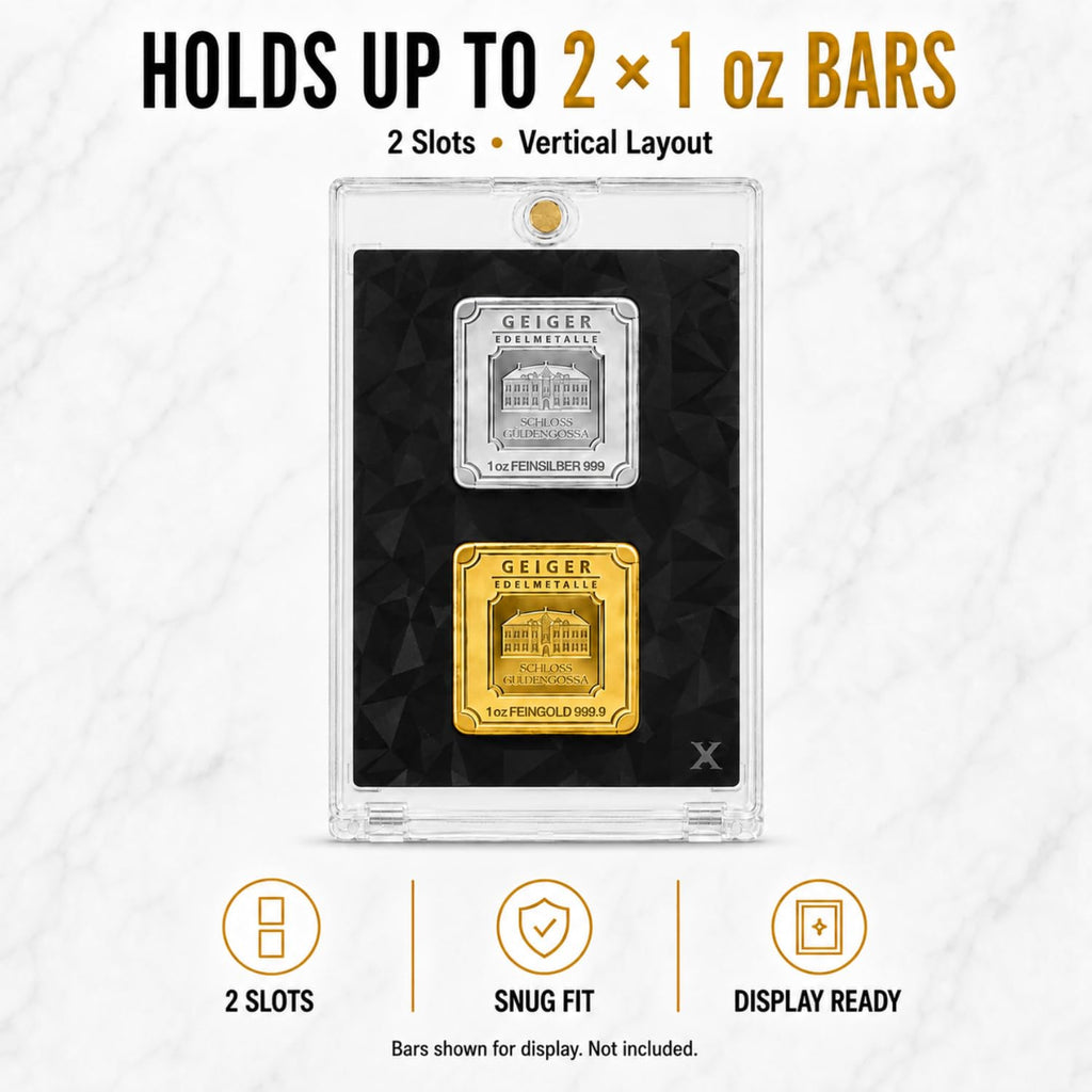 Square Bar Display Case, Magnetic One Touch Bullion Holder, 1 oz (2 Slots) N134