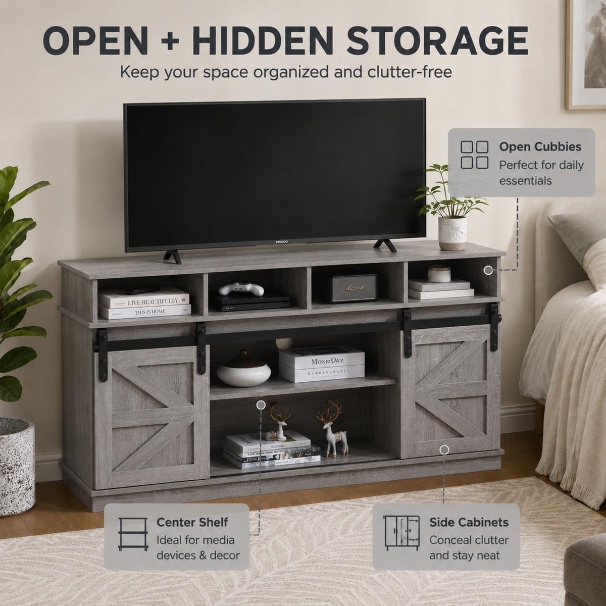 Grey TV Stand with Storage for 65 Inch TV P24258