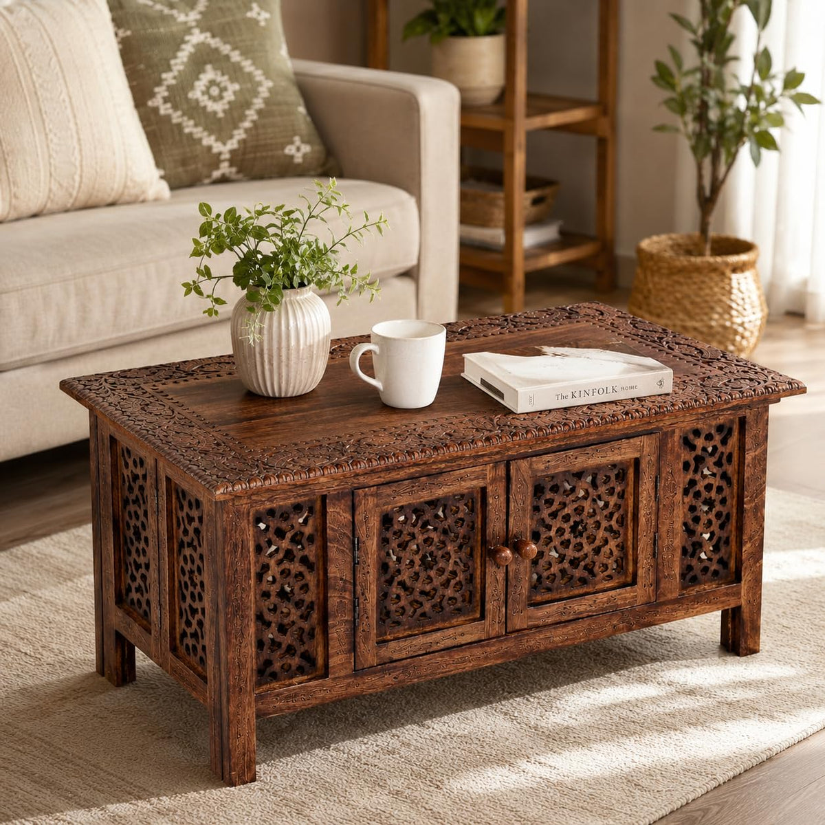 Hand-Carved Mango Wood Coffee Table A77051