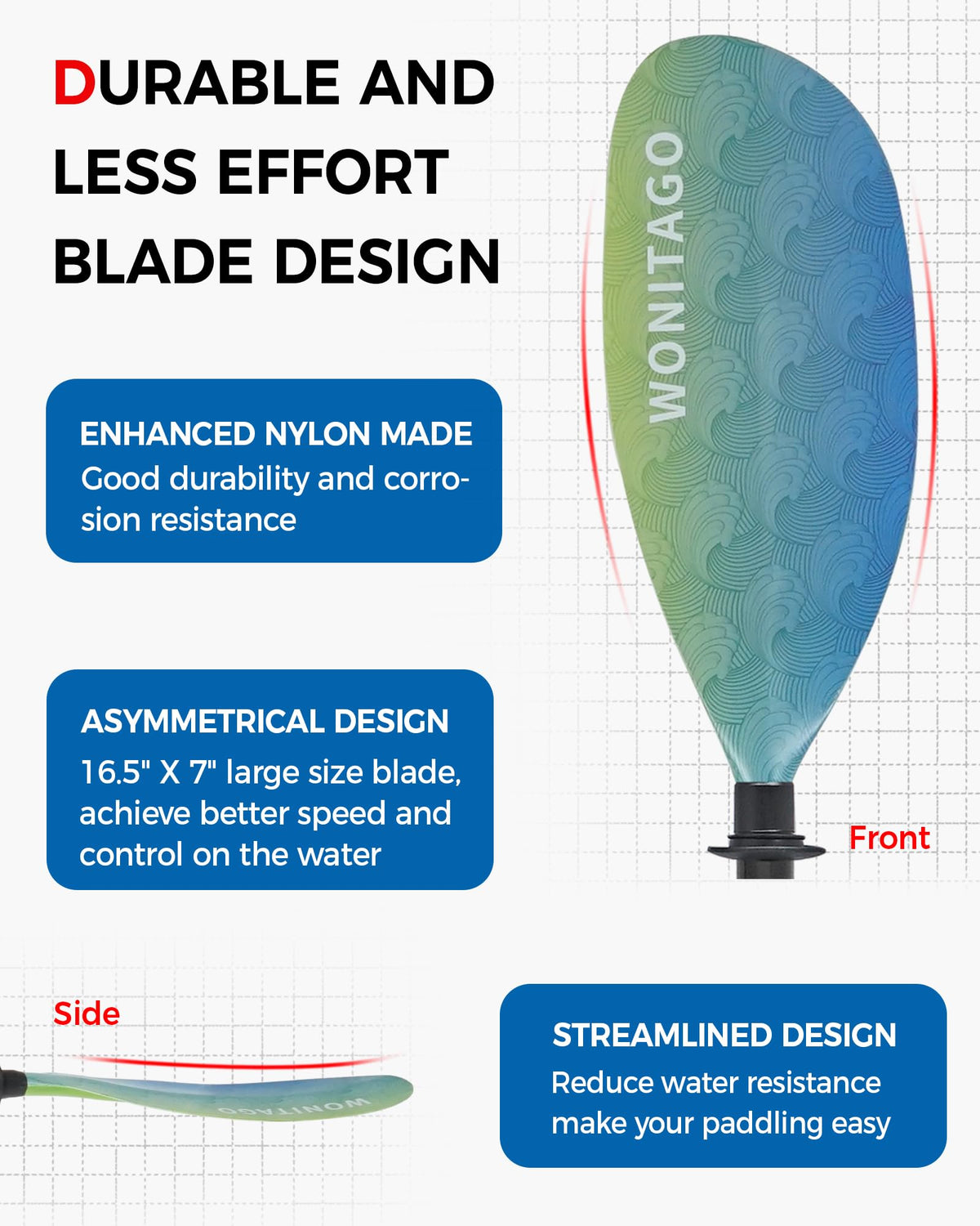 Adjustable Fiberglass Shaft Nylon Blade Kayak Paddle P85855