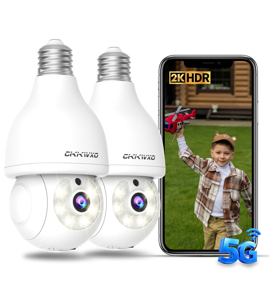 2K Light Bulb Security Camera, 5G/2.4G WiFi, 2 Pack J421