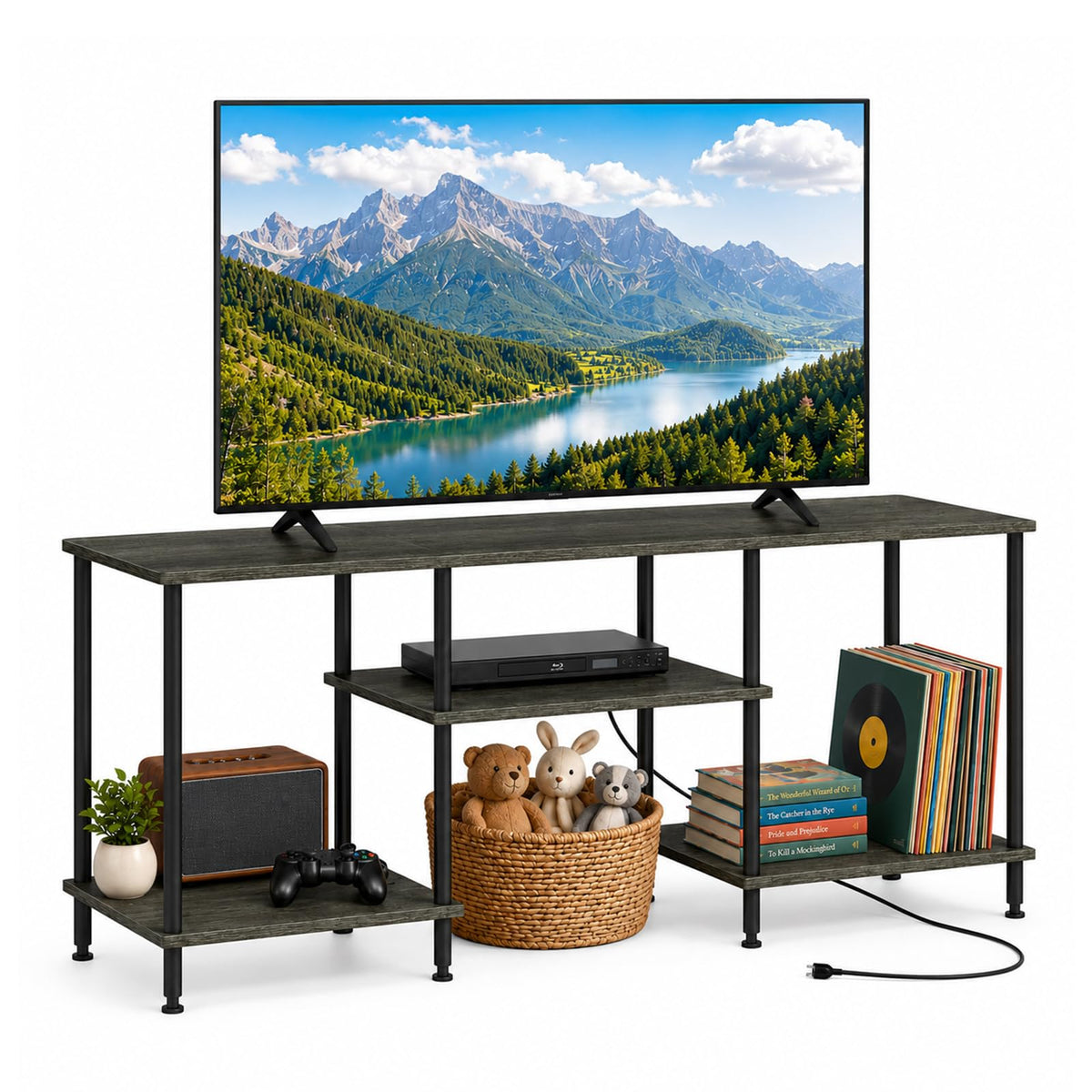 50 Inch Dark Grey TV Stand with Power Outlet C53608