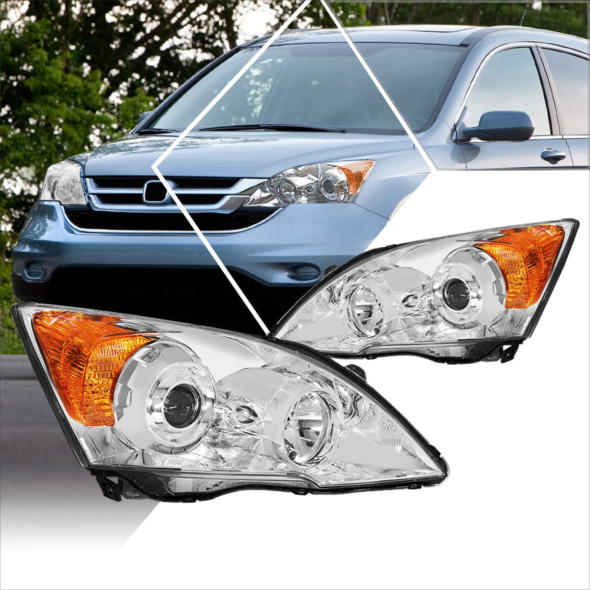Projector Headlights Assembly with Chrome Housing Amber Corner M7135