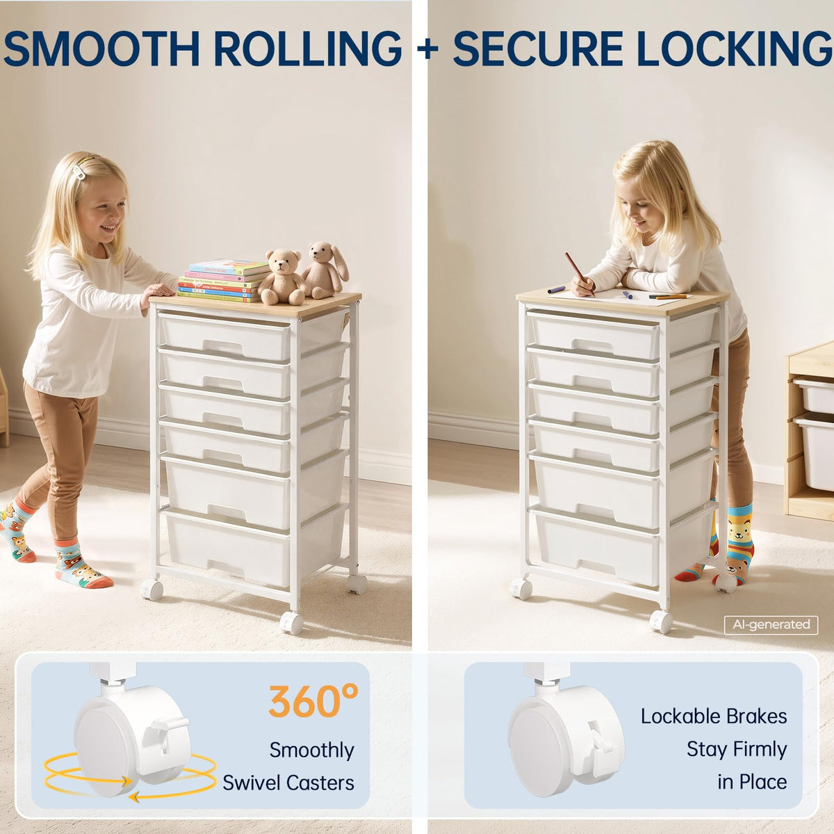 Rolling Storage Cart with 6 Drawers Q88419