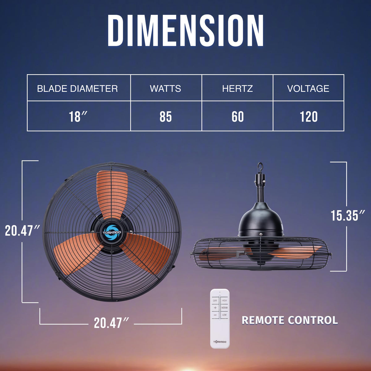 20-Inch Outdoor Ceiling Fan with Remote Control P89341