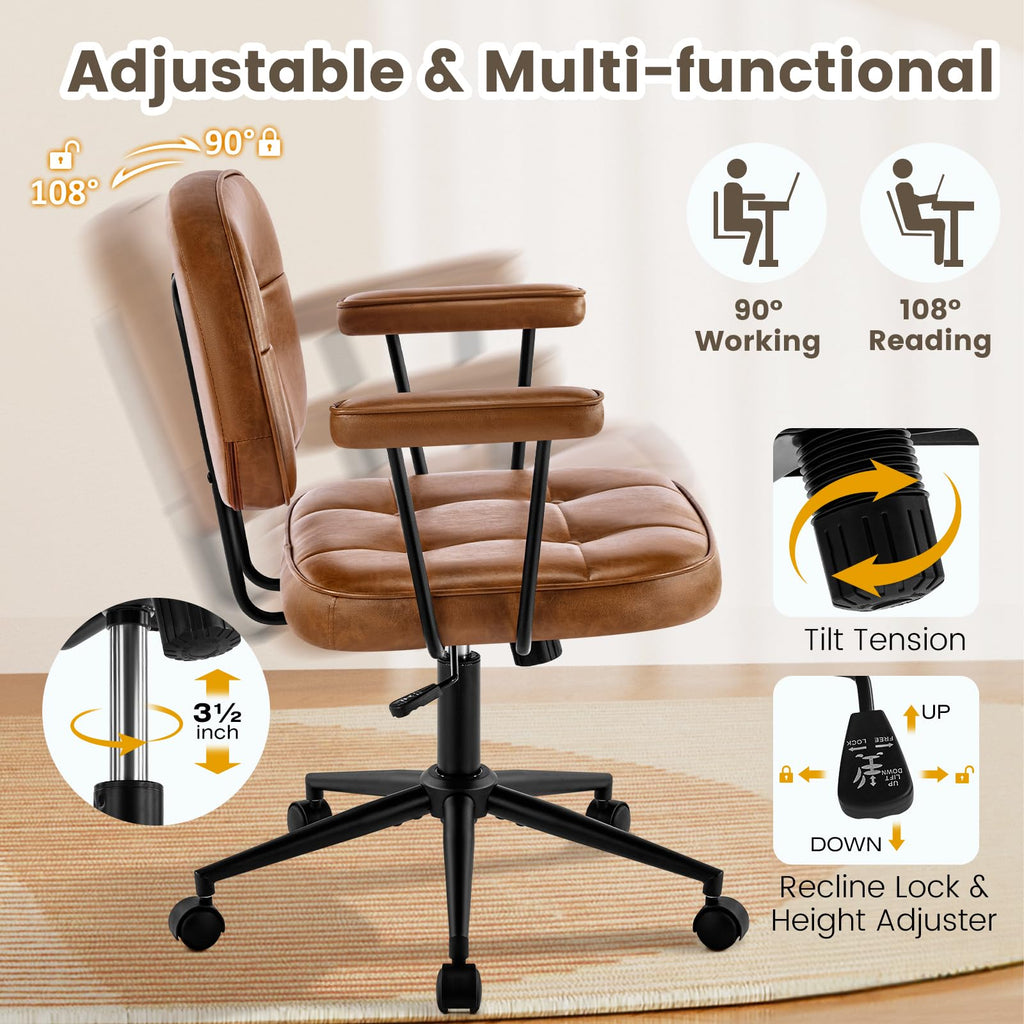 Brown Leather Office Chair with Wheels Q5719