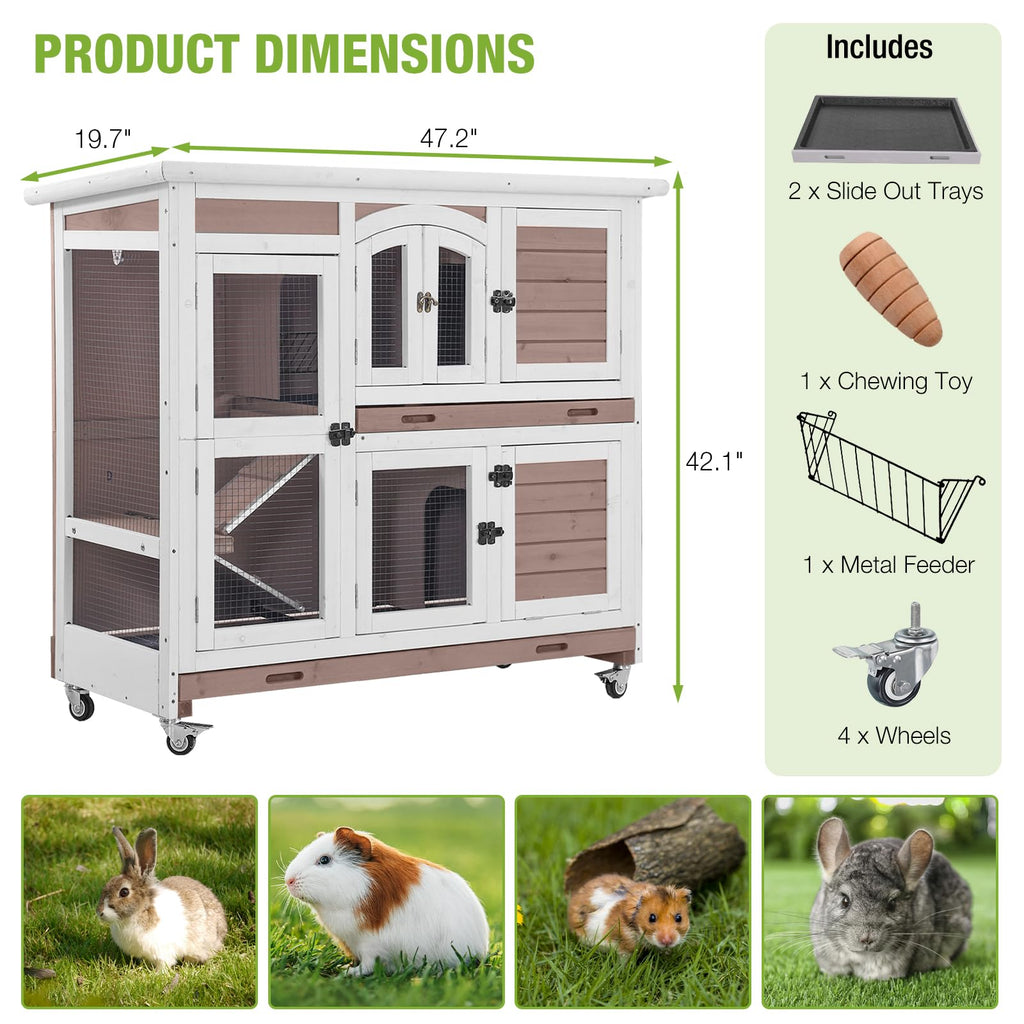 Two-Story Rabbit Hutch with Wheels L371