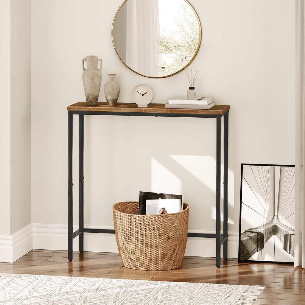 Narrow Console Table, Rustic Brown and Black O5087
