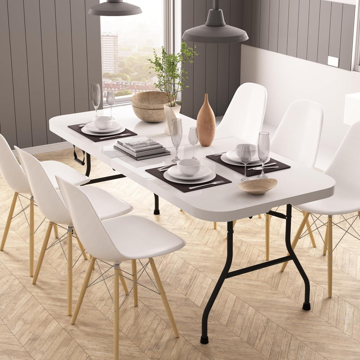 6 Ft White Folding Plastic Table W296