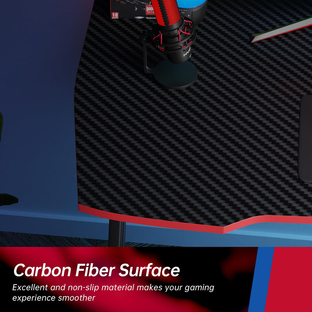 47.2 Inch Z Shaped Carbon Fiber Gaming Desk with Headphone Hook V3992