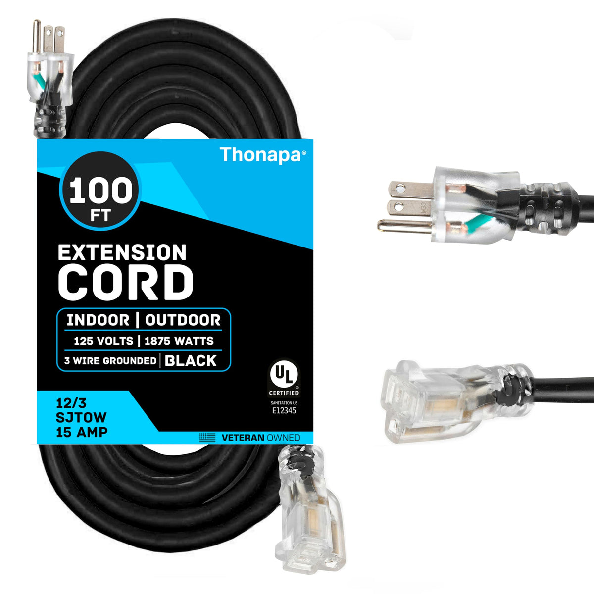 Black Oil Resistant 12 Gauge Extension Cord 100 ft and Yellow 10 Gauge Extension Cord 75 ft S865