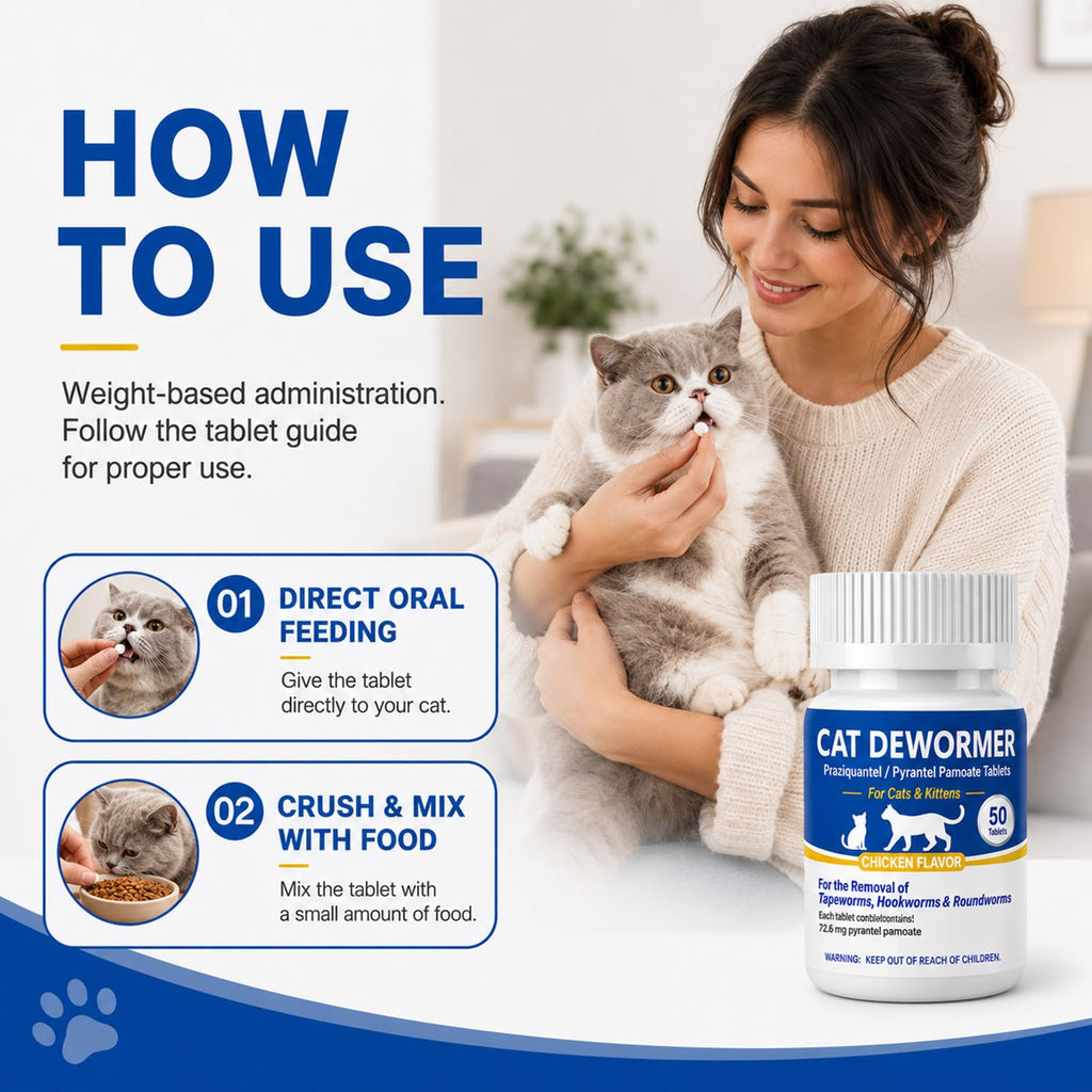 Cat Dewormer Tablets for Tapeworms, Roundworms and Hookworms V7324