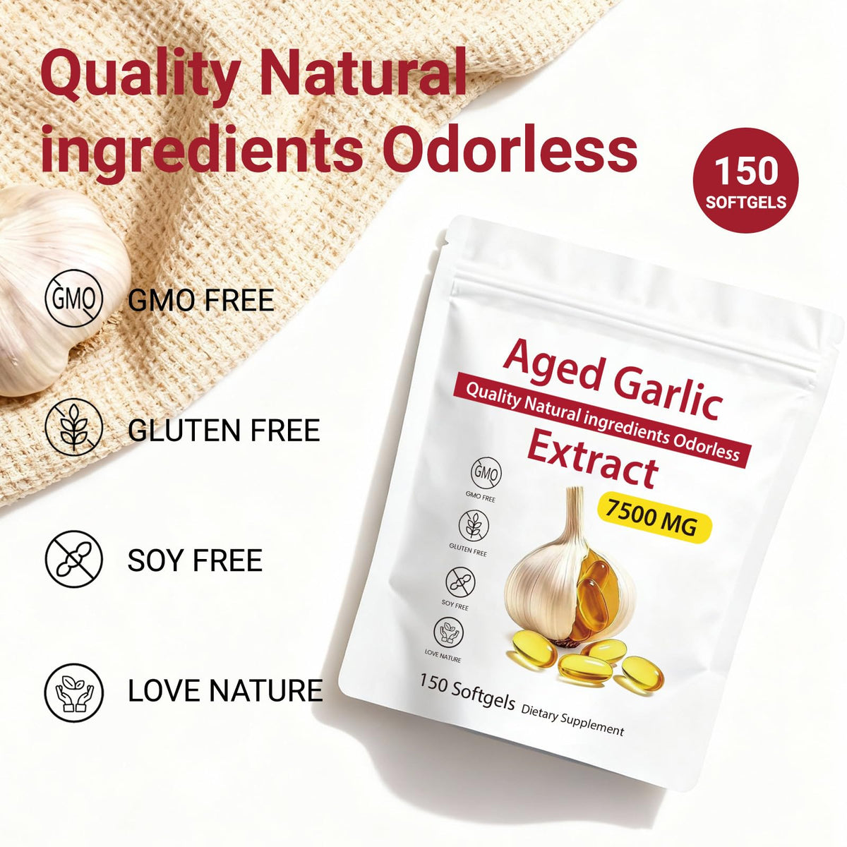 Odorless Aged Garlic Extract 7500mg Softgels Z100378