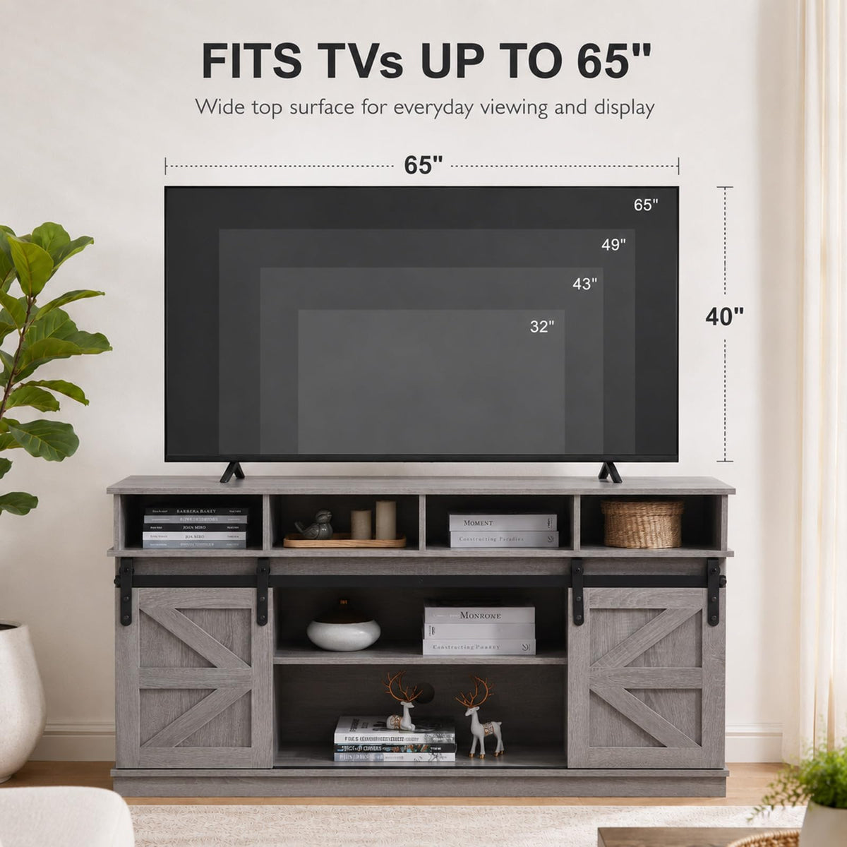 Grey TV Stand with Storage for 65 Inch TV P24258