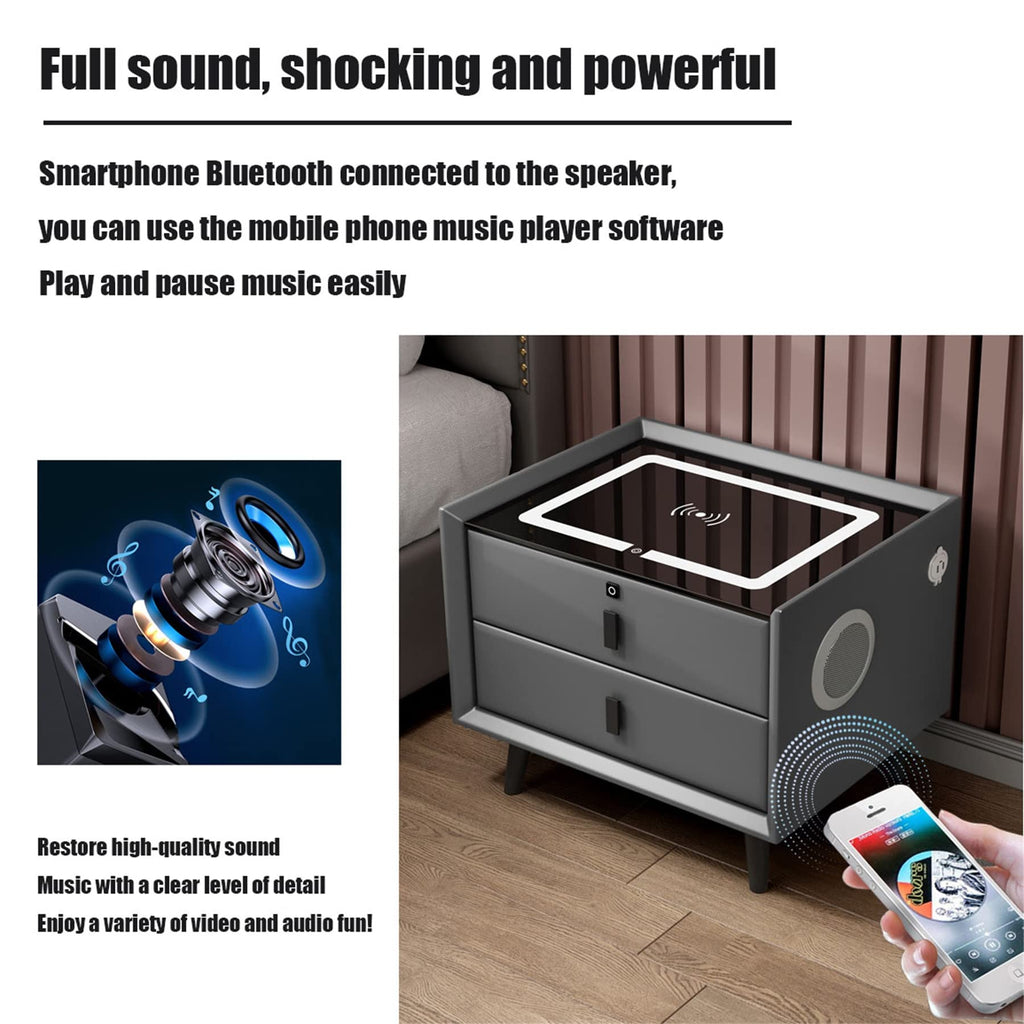 White 3 Drawer Nightstand with Wireless Charging and LED Lights L52117