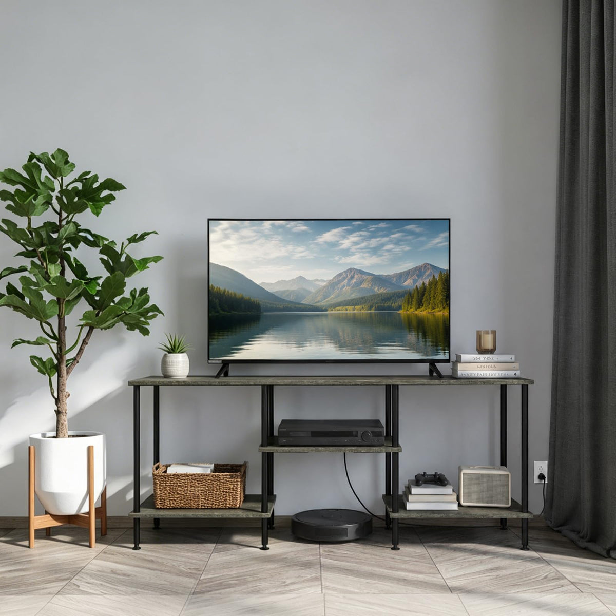 50 Inch Dark Grey TV Stand with Power Outlet C53608
