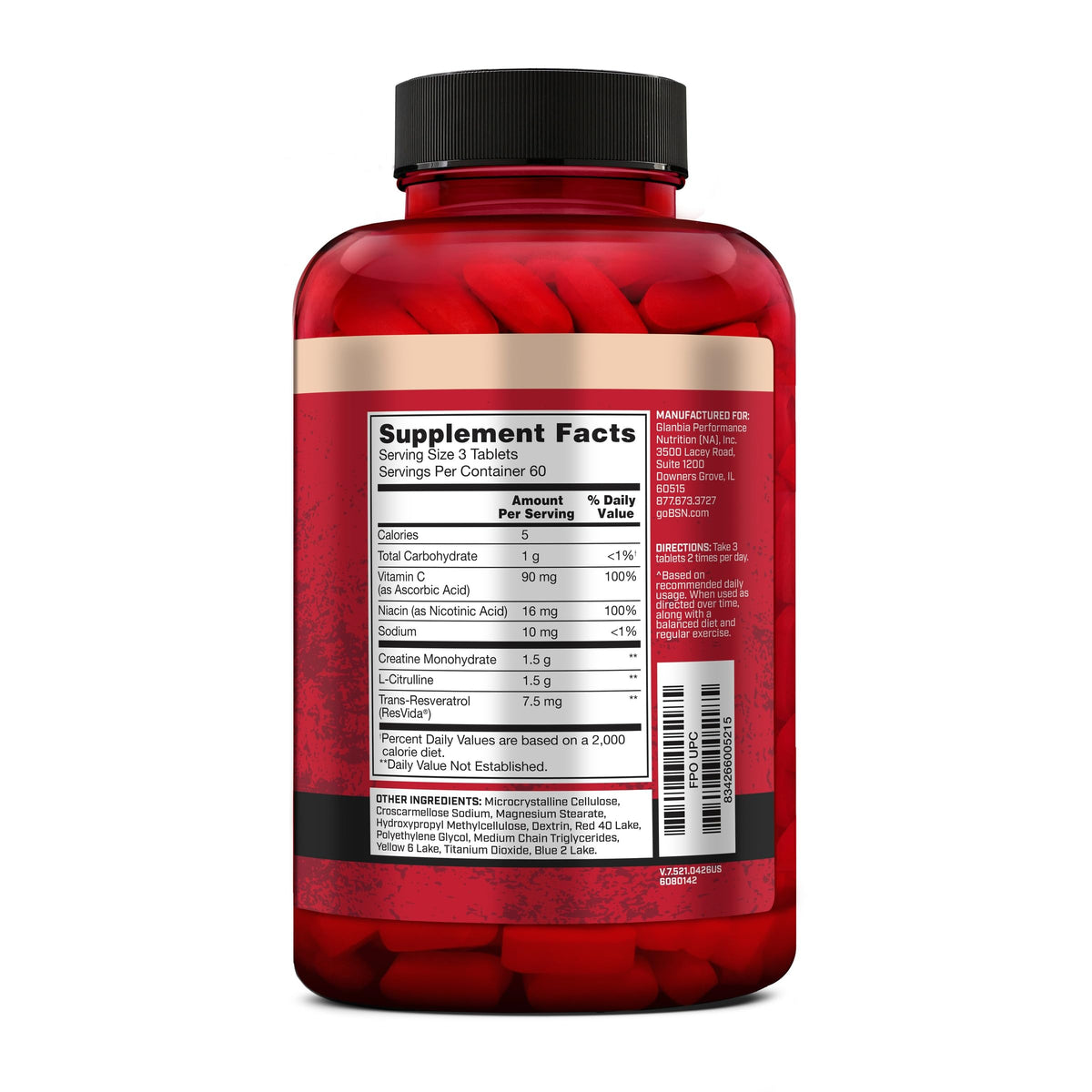Nitric Oxide Workout Supplement, 180 Tablets J8632